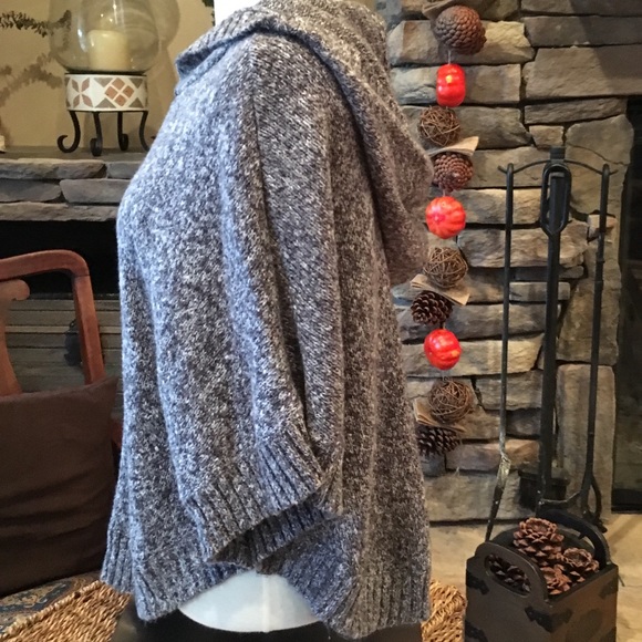 Gray Zip-up Hooded Poncho Sweater, Size S/M - Picture 4 of 8
